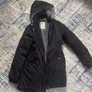 Black Hooded Parka Coat kids size 11-12